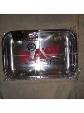 RAW Rolling Papers Silver Metal Rolling Tray BRAND NEW 11” x 7” Organic Hemp